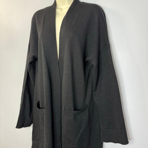 St John Long Open Front Cashmere Blend Cardigan Black Shimmer Classic Luxury L - Picture 4 of 14